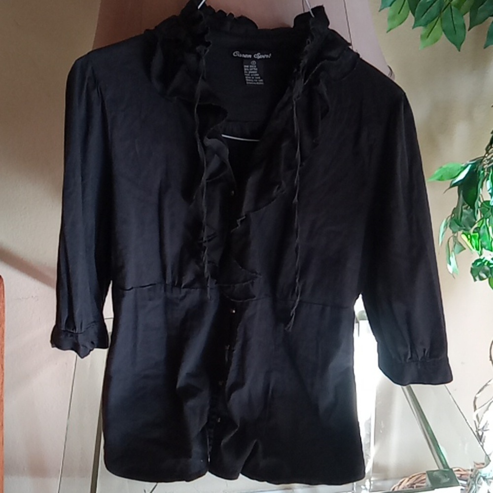 Button Down Ruffled Shirt With Strings